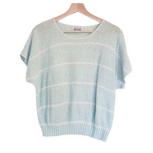 vintage Brunny Preppy knit‎ Blouse size Medium Aqua Green striped oversized